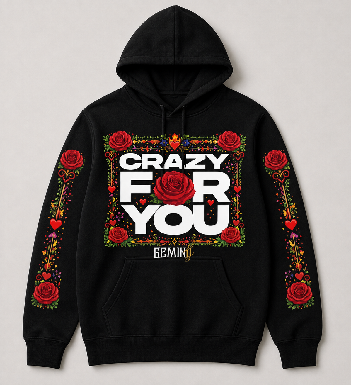 Black Crazy For You hoodie with red roses